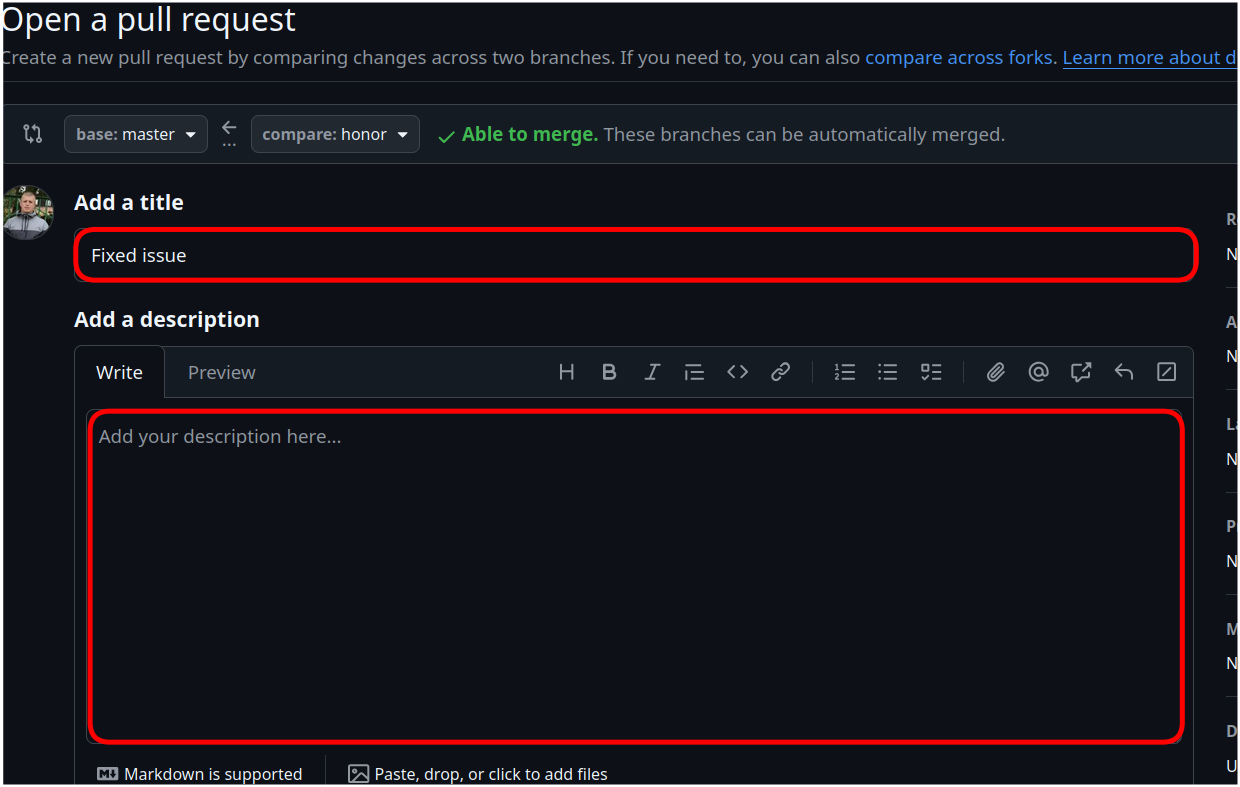 Title and description boxes